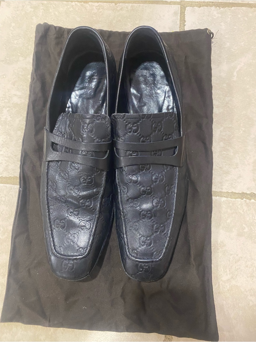Gucci Black GG-Embossed Leather Penny Loafers
